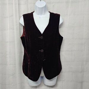 Ann Taylor Velvet Button-Front Vest in Deep Burgundy